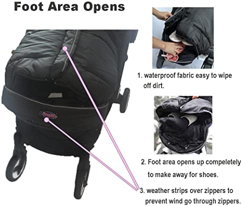 Cozy Toe Stroller Bunting Bag,Soft Coral Fleece Lining,Weather Proof Universal Footmuff Adaptable for Strollers Joggers Pushchair - 2