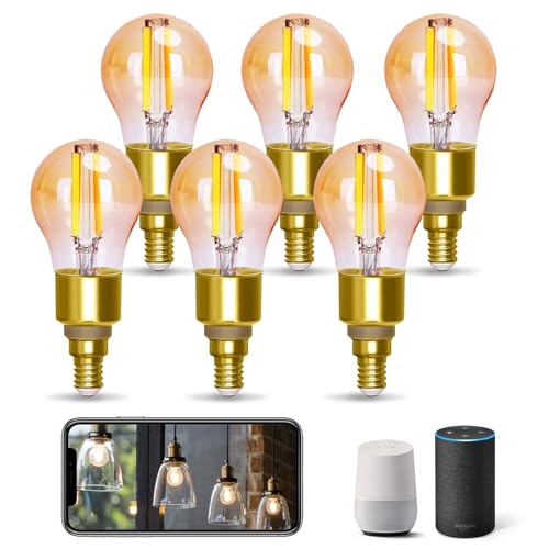 Aigostar Alexa Glühbirne E14, Smart LED Vintage Lampe, Smarte Glühbirne G45 Bernstein Globe, 4.5W 470LM, Warmweiß Dimmbar 2700K -6500K, Kompatibel mit Alexa und Google Home, 6 Stücke
