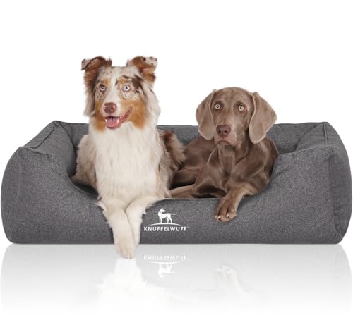 Knuffelwuff Orthopädisches Wasserabweisendes Hundebett Malou aus Velours mit Handwebcharakter XXL 120 x 85cm Grau - Abnehmbarer Bezug - waschbar - für große, mittelgroße und kleine Hunde