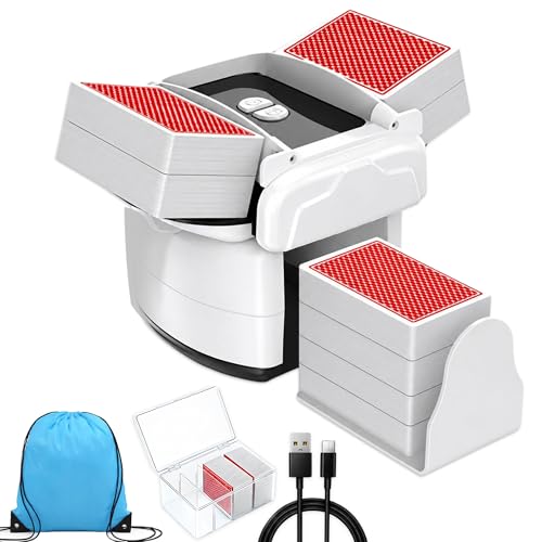 Automatic Card Shuffler for 14 Decks with Built-in Card Box Dual Motor Low-Noise Electric Shuffler 2600mAh Rechargeable Battery with Type-C Charging L Carry Bag for Poker UNO & Blackjack