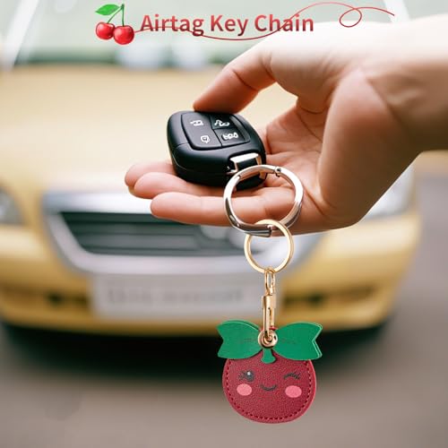 PSRAT Airtag Keychain Holder - Cute Kawaii Faux Leather Case 3-in-1 with Hidden Keychain Cover, Detachable Wrist Strap & Anti-Loss Hand Band, Anti-Scratch Protective Case for Airtag (cherry) - image 5