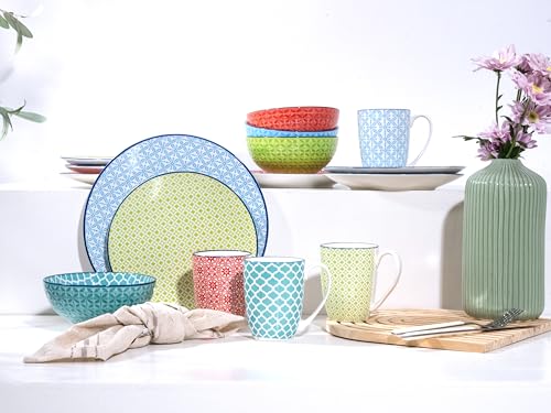 CreaTable, 17362, Serie Mediterran, 16-teiliges Geschirrset, Kombiservice aus Steinzeug, spülmaschinen- und mikrowellengeeignet, Qualitätsproduktion