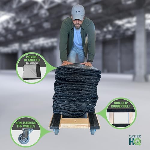Premium Solid Oak Wooden Furniture H-Frame Dolly for Movers - 18\"x36\" with Non-Slip Grip & 5\" Thermo Rubber Wheels - 1,000 lbs Capacity