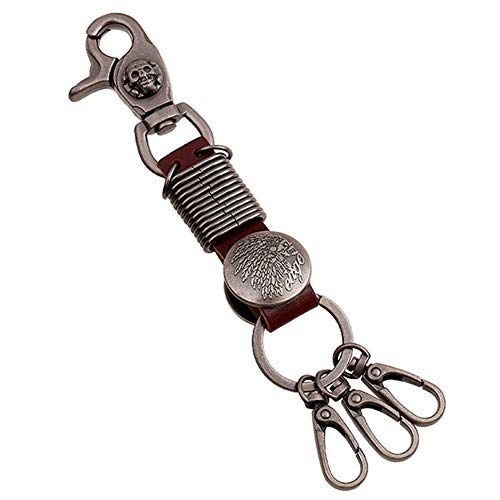 Brown Genuine Leather Keychain Alloy Swivel Clasps Home Keychain for Men Women
