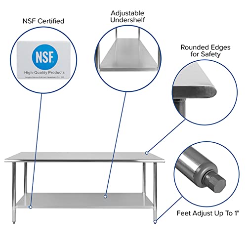 Flash Furniture Reader Stainless Steel 18 Gauge Prep And Work Table With Undershelf - Nsf Certified - 72"W X 30"D X 34.5"H #TOP7