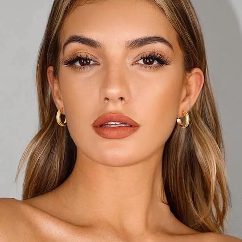 Image of Gacimy Gold Hoop Earrings for Women with 925 Sterling Silver Post | Hypoallergenic Lightweight Thick Hoops Earrings for Women Trendy Jewelry Gift