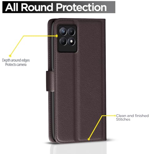 Image of Pikkme Flip Cover Leather Finish | Inside TPU with Card Pockets | Wallet Stand and Shock Proof | Complete Protection Button Flip Case for Realme Narzo 50 4G / Realme 8i 4G (Coffee)