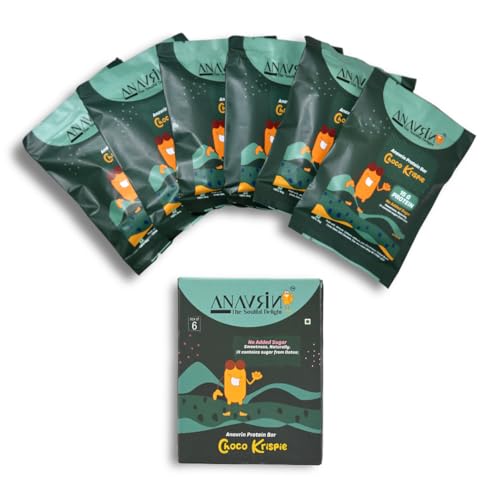 Image of ANAVRIN Choco Krispie Protein Bar - 15g Protein, 4g Fibre in each Bar (6 Bars x 50gm) Goodness of Dates, No Added Sugar, No Soy, No Preservatives High Protein Energy Bar, Healthy Snack