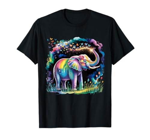 Fantasy Galaxy Elephant Elephant In A Starry Rainbow Garden T-Shirt
