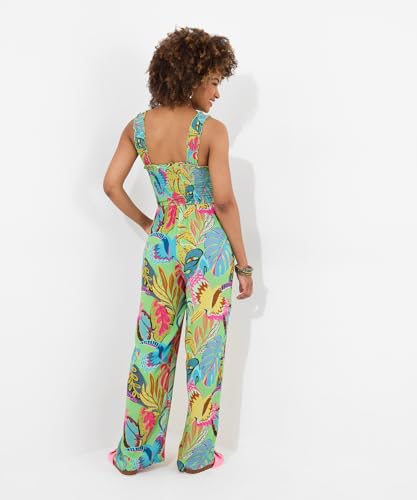 Mono para mujer de pernera ancha con estampado de hojas tropicales veraniegas 5
