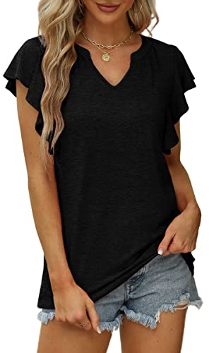 Black Shirts Ffor Women Loose Fit Ladies Tops And Blouses Short Sleeve Black Xxl #TOP6