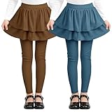 Resinta 2 Pack Girls Leggings Uniform Pants Legging with Skirts Stretch Warm Pant 4-14 Years