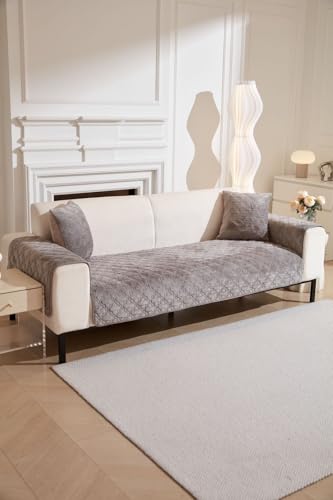 Image of HOMETHREADS Innovative Premium Velvet Sofa Cover Mat with PVC Backing for Non-Slip Comfort | (Light Grey Clubs, 1 Seater | 70x70cm)