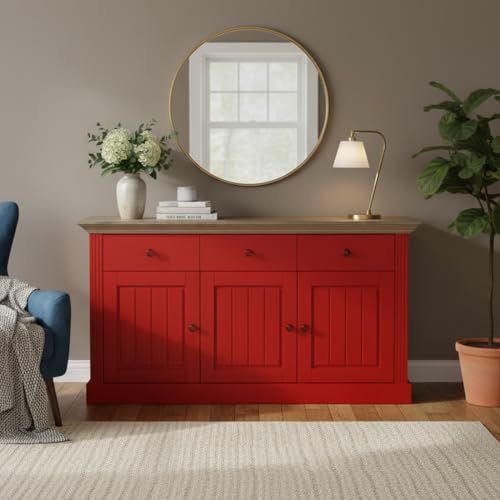 Image of APRODZ Solid Wood Alegre Sideboard Storage Cabinet for Living Room | Red