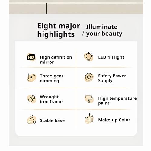 Espejo de tocador con luces, medio círculo, LED táctil miniatura 4