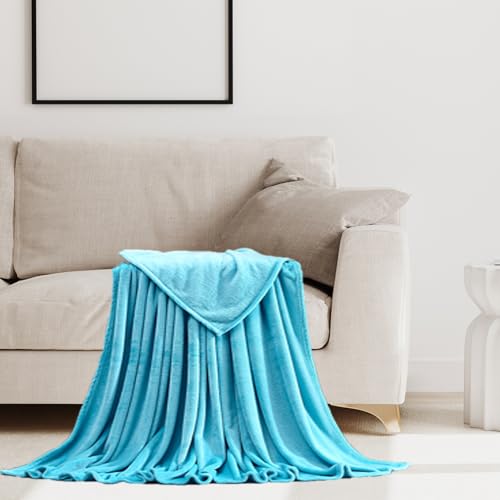 Couverture coton lit et canapé bleue 90x190 cm légère pour lit double - 2