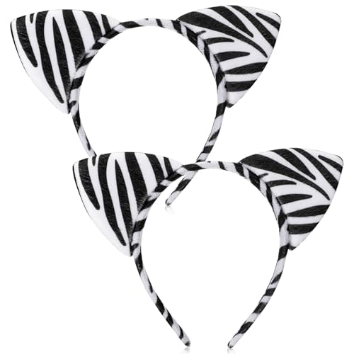 Chuangdi 2 diadema de orelhas de animal toucados de animal de maquilhagem acessórios de disfarce de animal para adulto carnaval véspera de todos os santos (zebra)