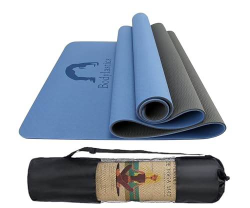 Image of Bodylastics Yoga Mat for Men and Women with Carry Bag TPE 6ft x 2ft x 6mm Large Size Anti Slip & Anti Tear Workout Mat