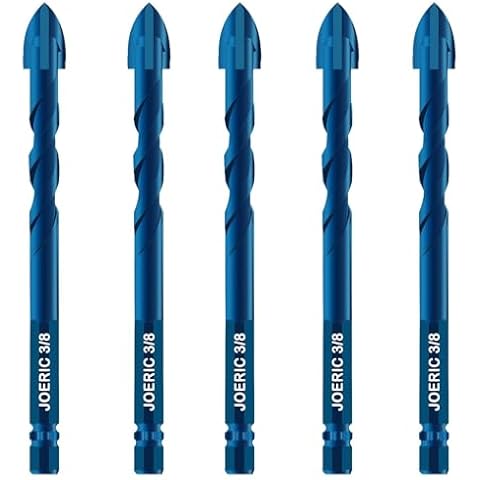 JOERIC 3/8”Masonry Drill Bit Set, 5Pieces 10mm Concrete Drill Bits Set Ceramic Drill Bit Carbide for Ceramic Tile, Plastic, Wall, Brick, Cement, Concrete, Wood (Blue) Cover
