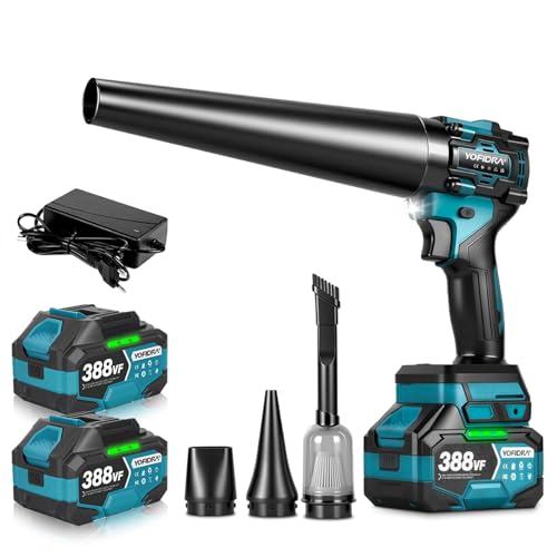 Yofidra Souffleur Aspirateur sans Fil 2-en-1, 80 000 TR/Min, Moteur sans Balais 300W, 110 m/s, avec 2X Batteries 3.0Ah, Chargeur & Buses, Souffleur Turbo pour Voiture, Jardin, Feuilles, Poussière