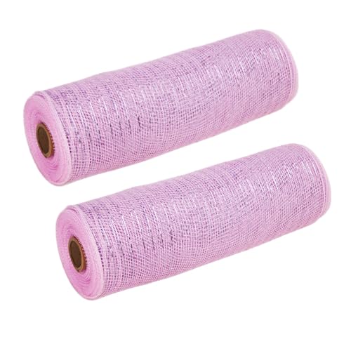 2 Roll of Pastel Pink Metallic Mesh Ribbon 10 inch x 10Yard Iridescent Silver Foil,Spring Easter Ribbon for Valentine's Day Wreath Swags and Christmas Tree Florist Bouquet Craft Decoration (Rose Pink)