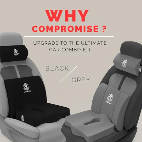 Image of MRRON Neckrest Back Support or Coccyx Orthopaedic Cushion for Long Sitting Universal fit with Ergonomic Design Made by High Density Memory Foam Used for Car or Office Chairs. (Black, Lumbar)