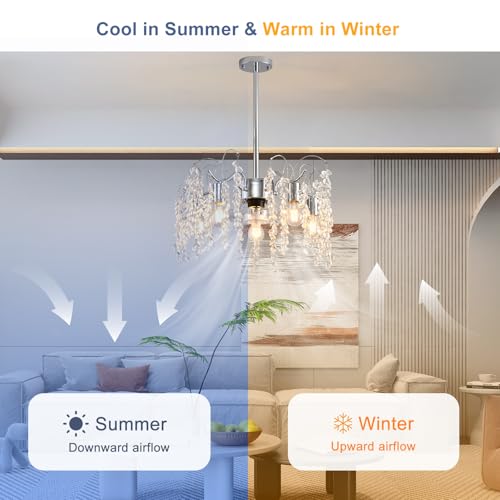 Image of Garwarm 20 inch Crystal Fandelier Ceiling Fans with Lights and Remote, Chrome