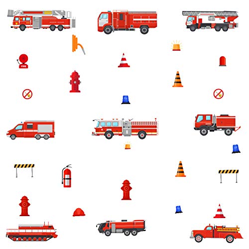 TOARTi Fire Trucks Wall Decals,Transportation Wall Stickers, Fireman Theme Wall Sticker Fire Engine Truck Wall Art Firefighter Vinyl Sticker for Boys Bedroom Playroom Decor