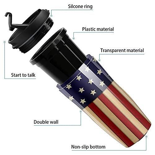 Taza de café de plástico con tapa con aislamiento de doble pared con diseño de bandera de la gloria americana - Imagen 4