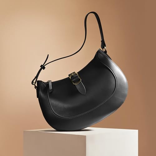 Image of SUNLIGHT LEAVES Vintage Vegan Leather Crescent Hobo Bag For Women Lunar Shoulder Purse Satchel Under Arm Lady Handbag