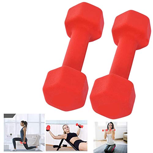 UMOG Neoprene Dumbbell Hand Weights Set of 2, Hexagon Shape, Color Coded, LBS - Non-SLI, Easy to Read Hand Weights for Muscle Toning, Strength Building, Weight Loss,Four Weights (Red-2PC-8LB)