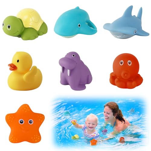 TECHEEL Juguetes de Agua para niños, 7 Piezas de Juguetes de baño para niños, bañera, Piscina, Juguete de baño, Juguete de baño, Regalo para 1, 2, 3, 4, 5, 6+ años, niños pequeños y niñas
