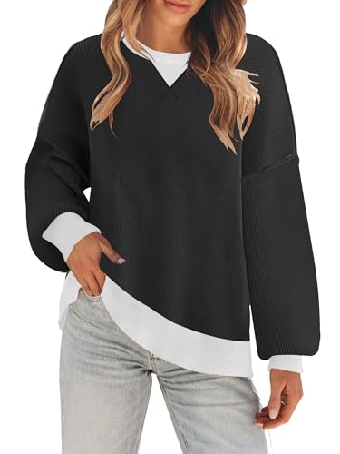 ETCYY Womens Sweaters 2025 Fall Clothes Oversized Long Sleeve Striped Shirts Lightweight Color Block Knit Pullover Tops