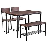 HOMCOM Industrial 4 Piece Dining Room Table Set with Bench Wooden Kitchen Table and Chairs w/Storage...