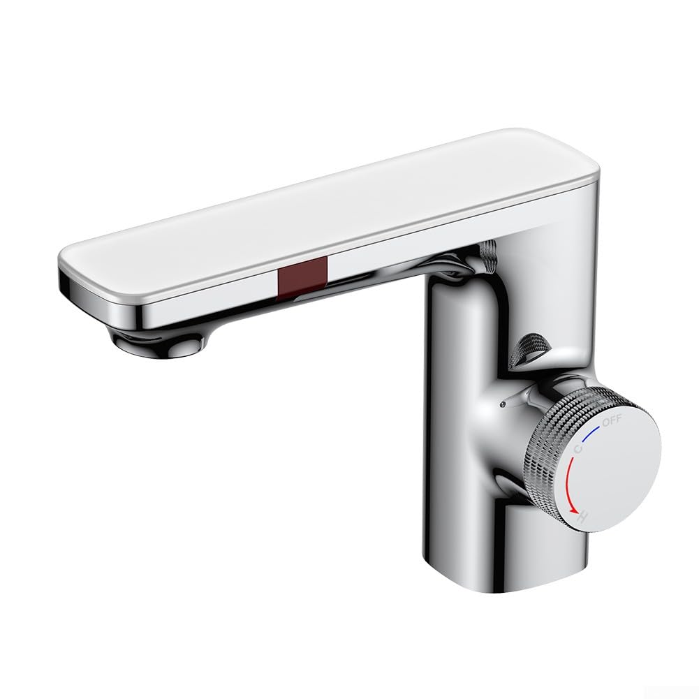 SOHNVWTGD Sensor Basin Faucet, Touch Brass Construction Basin Faucet, Touchless Sensor, Hot Cold Water Mixer(Silver)