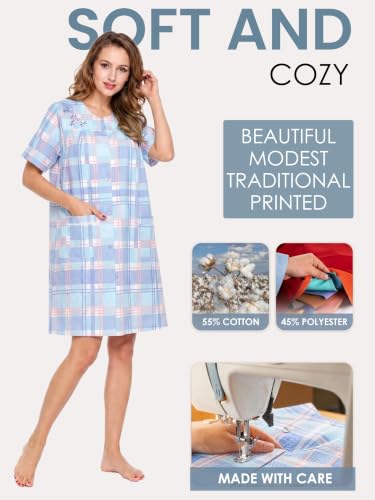 Image of Casual Nights Women's Snap - Front House Dress Short Sleeve Woven Housecoat Duster Lounger Robe with Pockets
