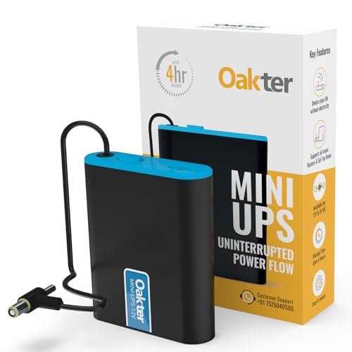 Oakter Mini UPS for 12V WiFi Router Broadband Modem | Backup Upto 4 Hours | WiFi UPS Power Backup During Power Cuts | UPS Broadband Modem | Current Surge & Deep Discharge Protection view 1