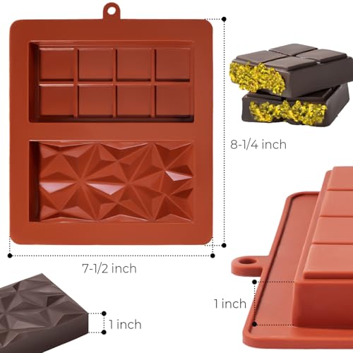 Image of UWILLION Chocolate Bar Mold Deep Dubai 1 Inch 2 Pcs Pistachio Chocolate Bar Silicone Thick Mold for Stuffed Bar, Large Candy Bar Mould for Filling