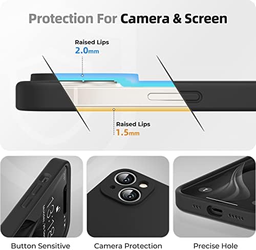 GOODVISH [3 in 1 Designed for iPhone 14 (6.1") Liquid Silicone Case 2022 [Upgraded Camera Protection], with 2 Pack Screen Protector, Shockproof, Anti-Scratch Gel Rubber Slim Phone Cover, Black