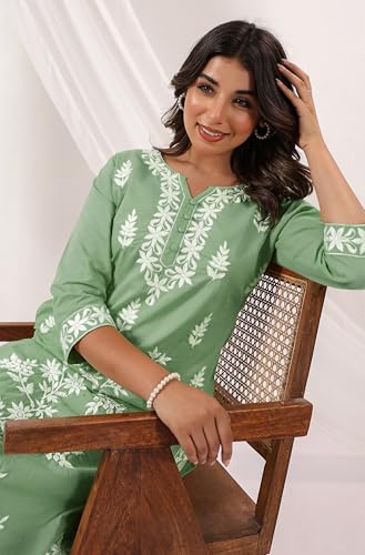 Image of Janasya Women's Pure Cotton Embroidered Straight Kurta