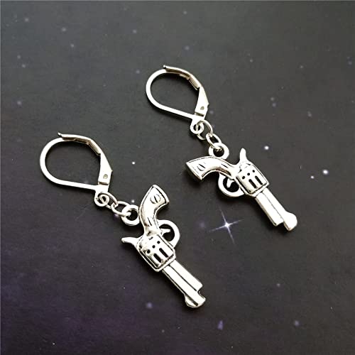 Gun Charm Lever Back Clip Earrings, Revolver Dangle Earrings, West Style, Quirky Jewelry3
