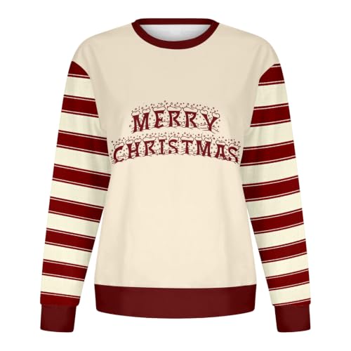 Merry Christmas Sweatshirts for Women Crewneck Striped Long Sleeve Tops - image 5