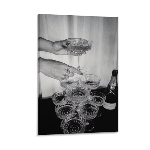 Vintage Champagne Glass Poster Black And White Wall Art Trendy