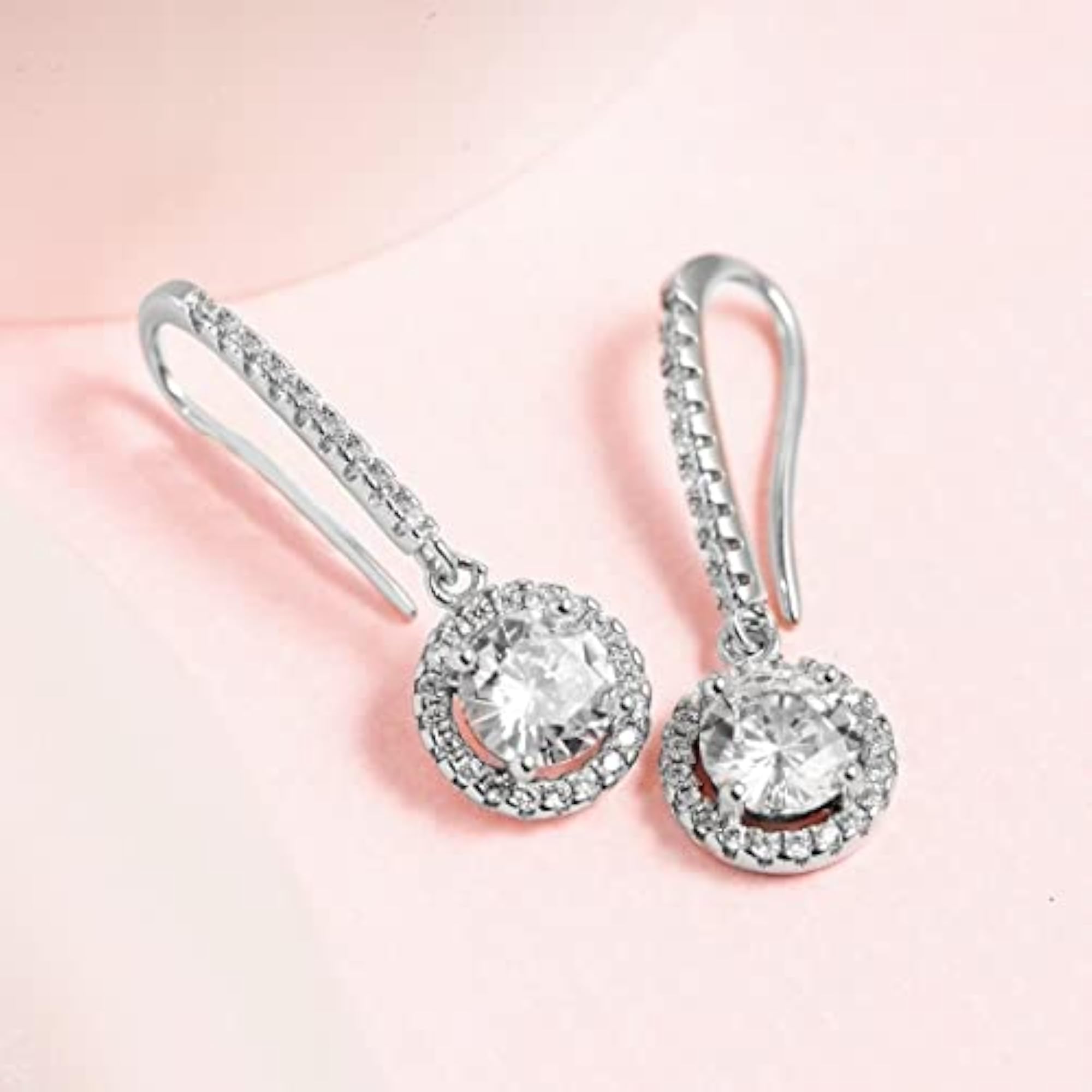 925 Silver Solitaire Earrings Rhodium Plated Silver Toned Dangle Earrings
