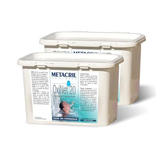 Metacril Set 2 pz OxiNet 20, Ossigeno Attivo, in Pastiglie da 20 gr, ideale per Piscina o Spa Idromassaggio - 2 pz da 1,2 Kg