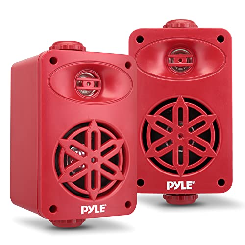 Image of Pyle Indoor Outdoor Speakers Pair - 200 Watt Dual Waterproof 3.5 inch 2-Way Full Range Speaker System w / 1 /2 inch High Compliance Polymer Tweeter - in-Home, Boat, Marine, Deck, Patio, Poolside (Red) -PDWR35RD