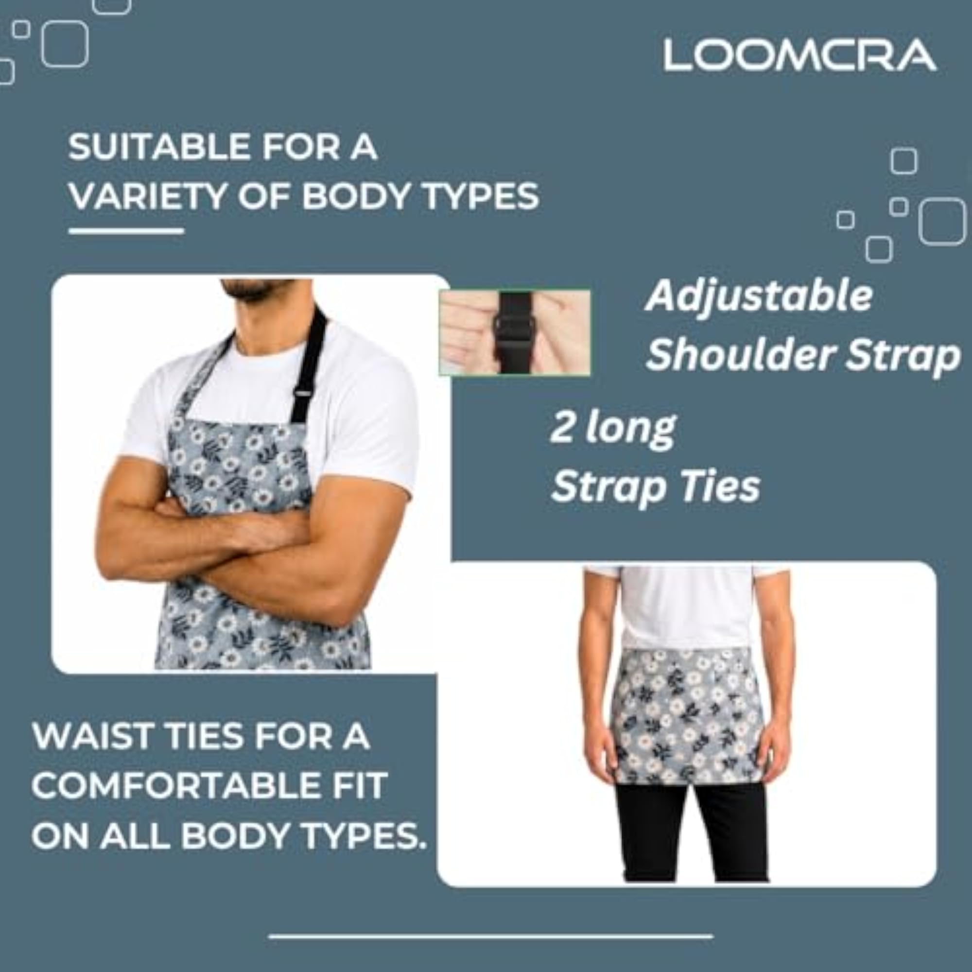 Floral Kitchen Apron & Half Waist Apron Combo for Men & Women