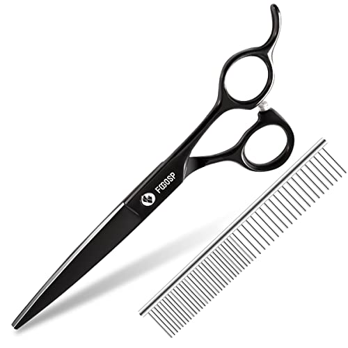 Fogosp Straight Dog Cutting Scissors For Grooming 7.0" Professional Pets Grooming Scissors For Small Medium Dog Cat Right Handed Grooming Beginner Black #TOP7