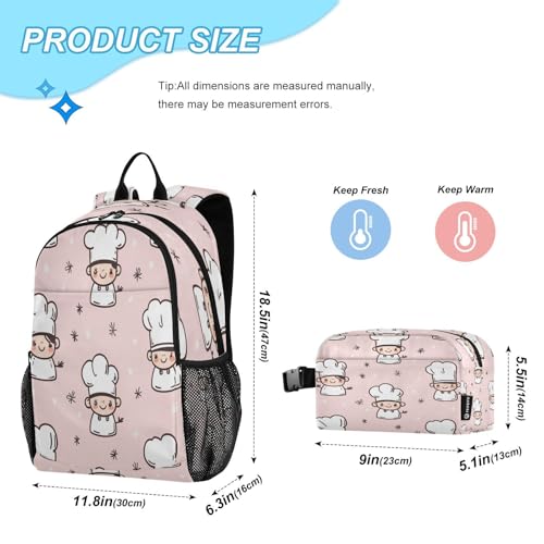 Kids Backpack Cute Chef Icons Boys Girls School Backpack with Lunch Bag Bookbag Set for Elementary Middle School Teens2