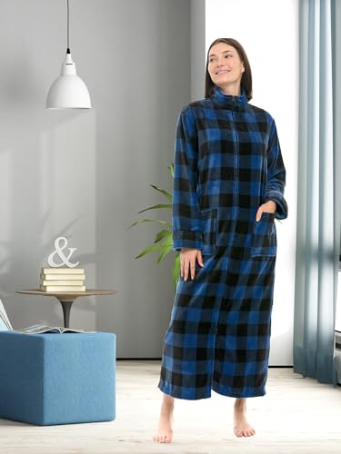 Image of Alexander Del Rossa Long Zip Up Robes, Plush Zipper Robes for Plus Size, Housecoats Zipper Front